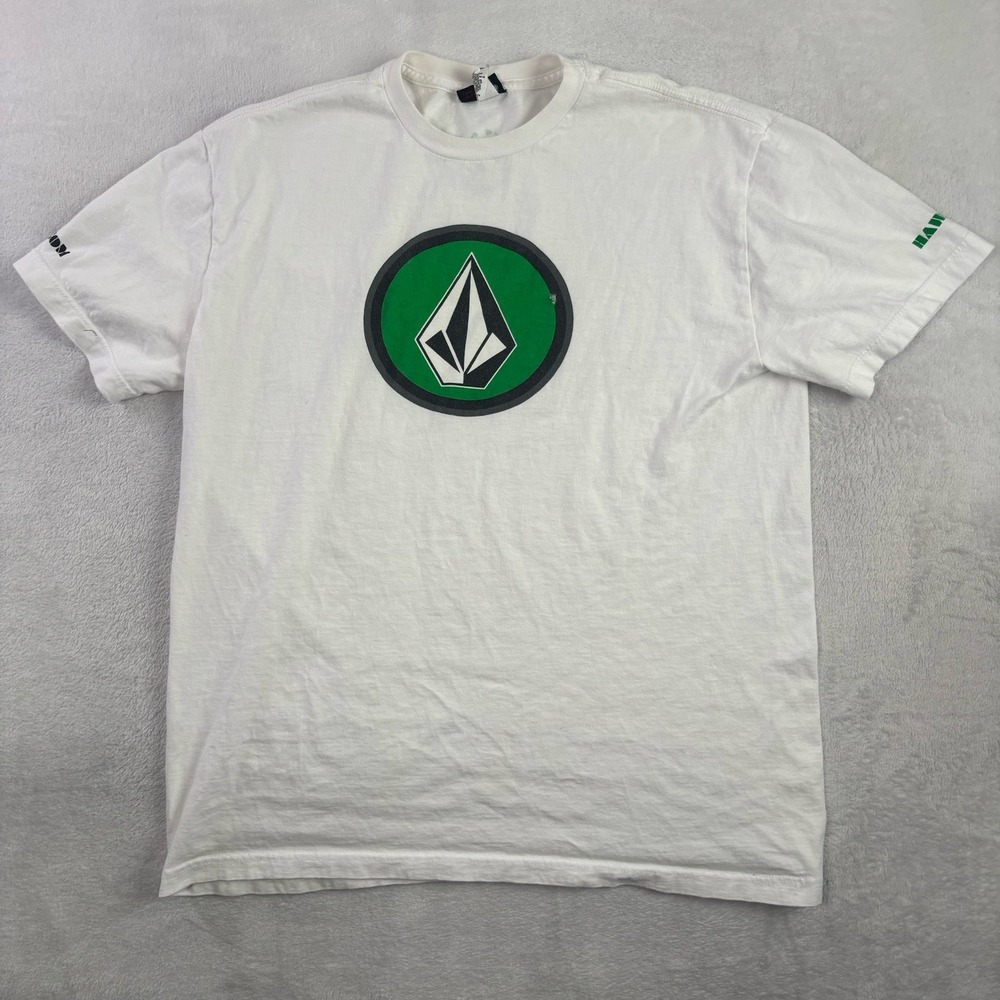 Y2K Volcom Hawaii White Green Short Sleeve Graphic Shirt Men's Large